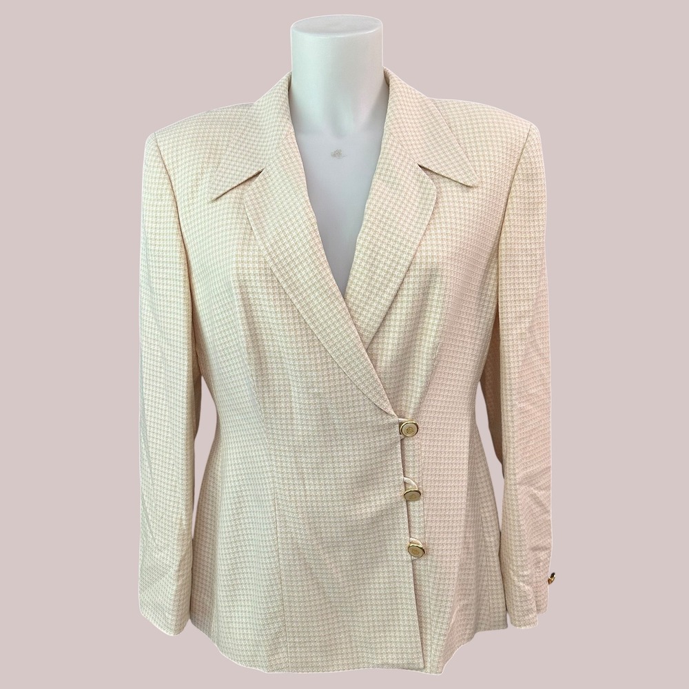 Escada Wool Blend Houndstooth Asymmetric Button Notch Lapel Blazer sz 40 (M)